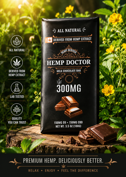 Hemp Doctor 150 mg D9 THC and 150 mg cbd mix Milk Chocolate Bar